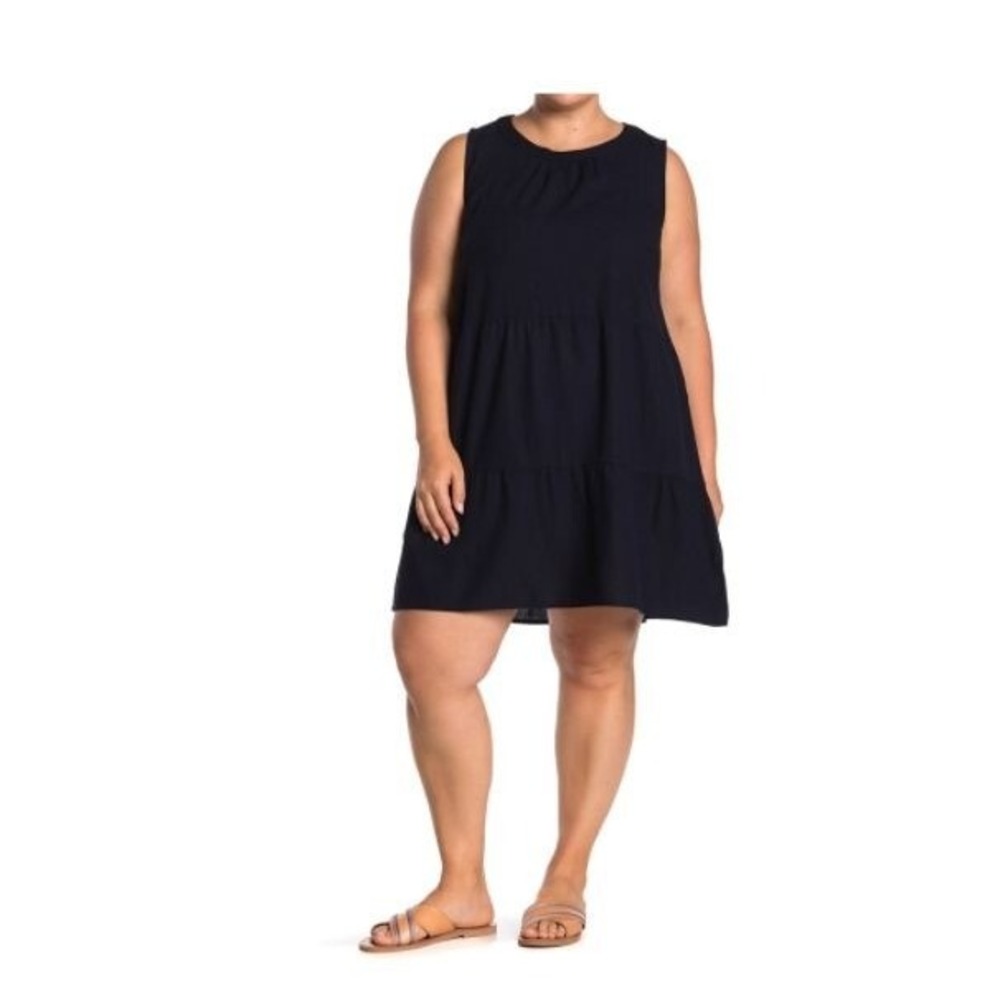 Vero Moda Curve Helenmilo Dress Tiered Navy Button Back 16 NWT Minimalist Boho